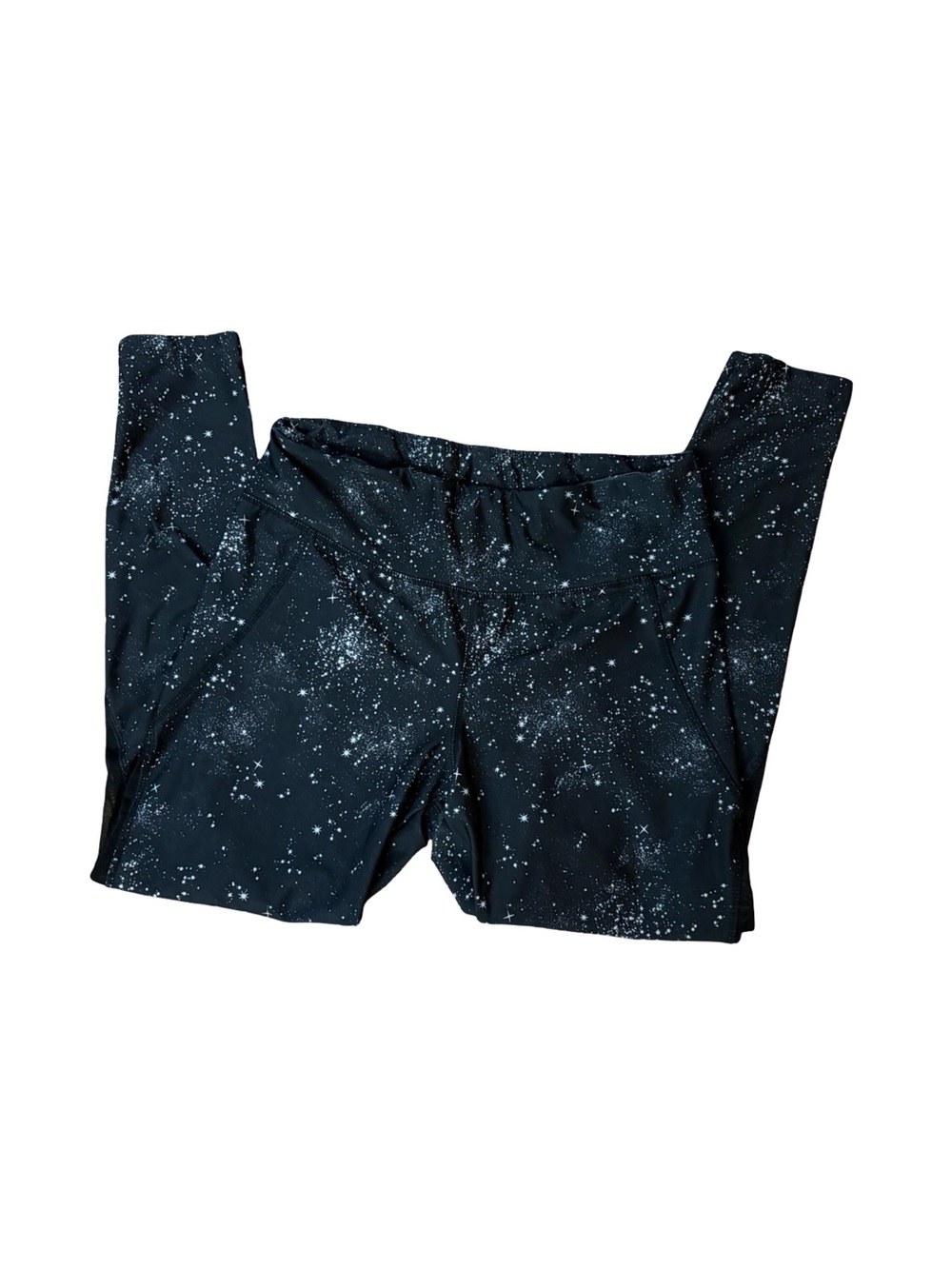 Galaxy Print Mesh Panel Leggings Womens Black Athletic Yoga Workout Pants Size L
